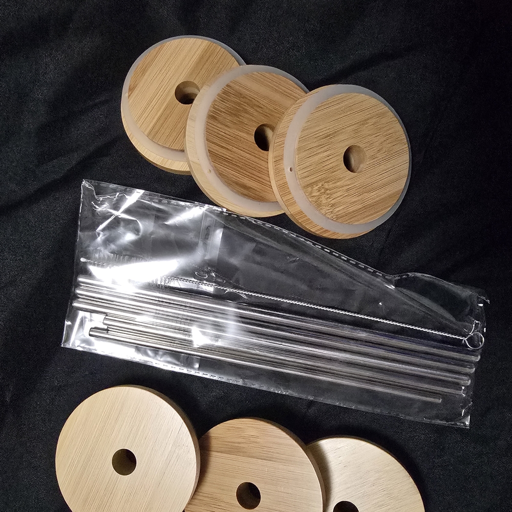 Bamboo Mason Jar Lid And Straw Set
